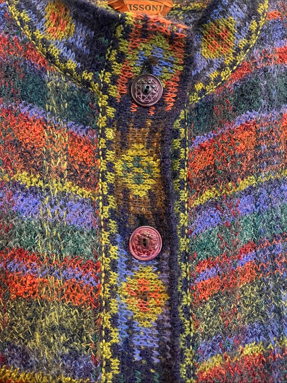 Vintage Missoni Multi Color Italian Wool Button Up Cardigan Sweater No Size Tag - Picture 6 of 8